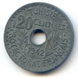 Tunisia 1942 20 centimes XF/AU SCARCE