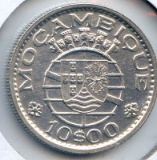 Mozambique 1954 silver 10 escudos AU