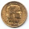 France 1908 GOLD 20 francs Rooster BU
