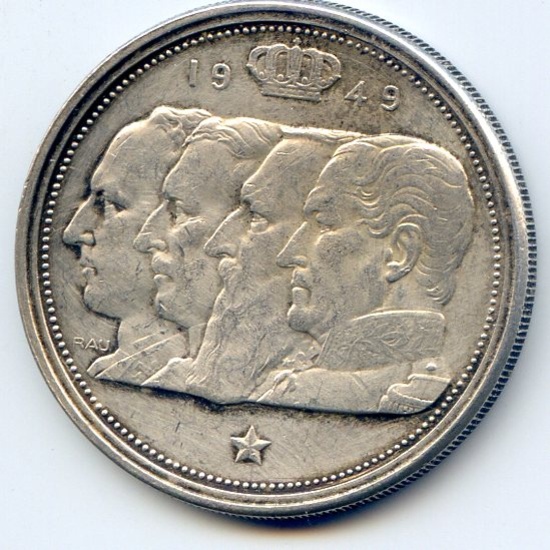 Belgium 1949 silver 100 francs XF