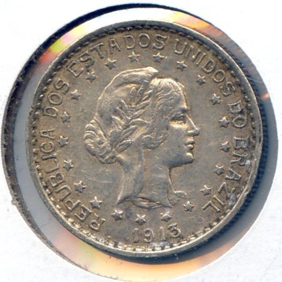 Brazil 1913-A silver 500 reis AU