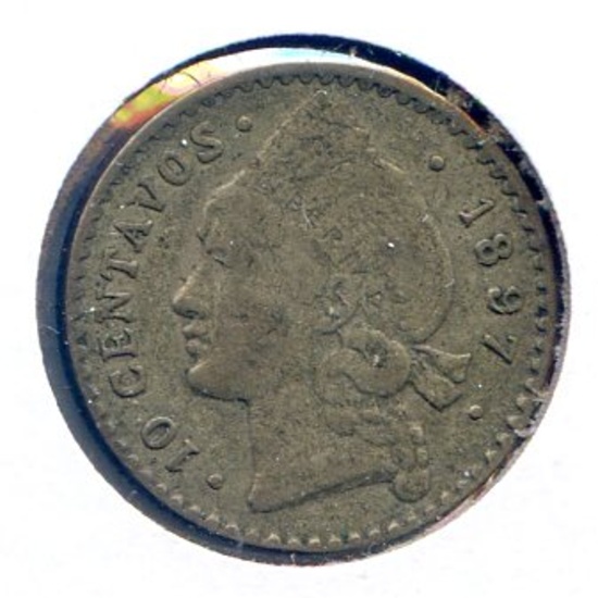 Dominican Republic 1897 silver 10 centavos good VF