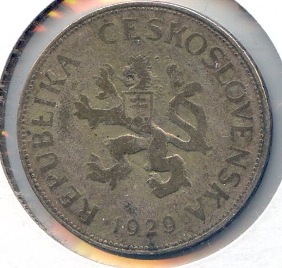 Czechoslovakia 1929 silver 5 korun VF