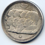 Belgium 1949 silver 100 francs XF