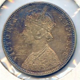 India/British 1888-B silver rupee AU details toned, scratches