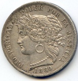 Peru 1880 BF silver 5 pesetas XF SCARCE