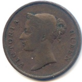 Straits Settlements 1845 1 cent about VF