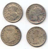 Mauritius 1877-97 silver 10 cents, 4 pieces F to VF