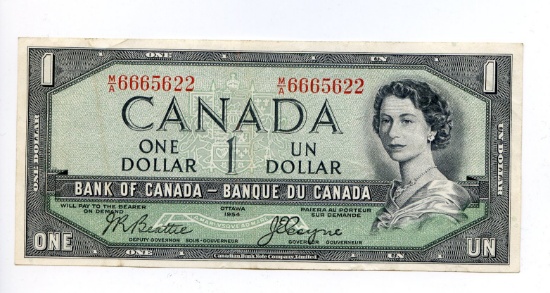 Canada 1954 1 dollar note Devil's Face XF plus extras