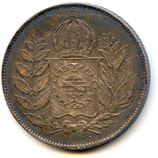 Brazil 1852 silver 1000 reis toned AU