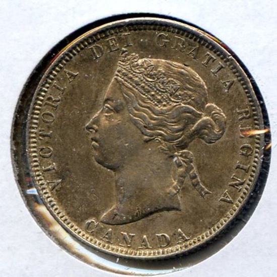 Canada 1883-H silver 25 cents AU details reverse digs