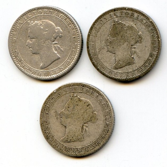 Ceylon 1893-1925 silver 25 cents, 6 pieces