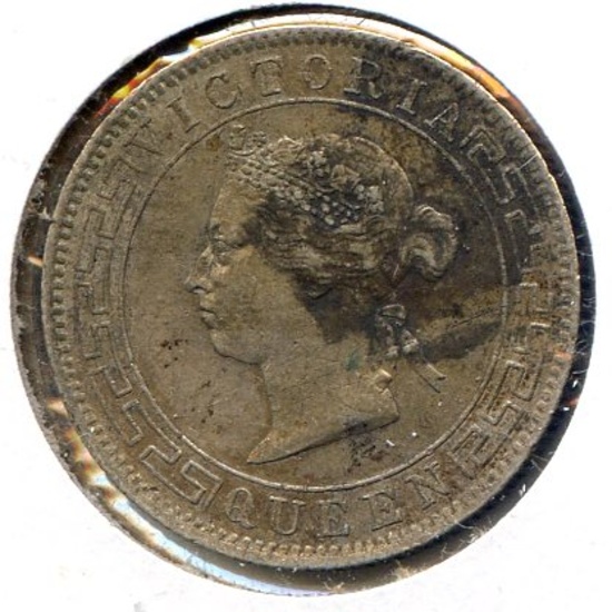 Ceylon 1900 silver 50 cents, about XF details, stains and scratches