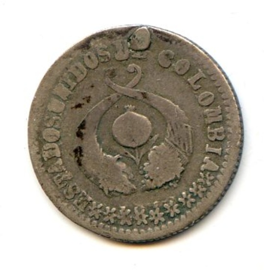 Colombia 1864 silver decimo F details plugged RARE