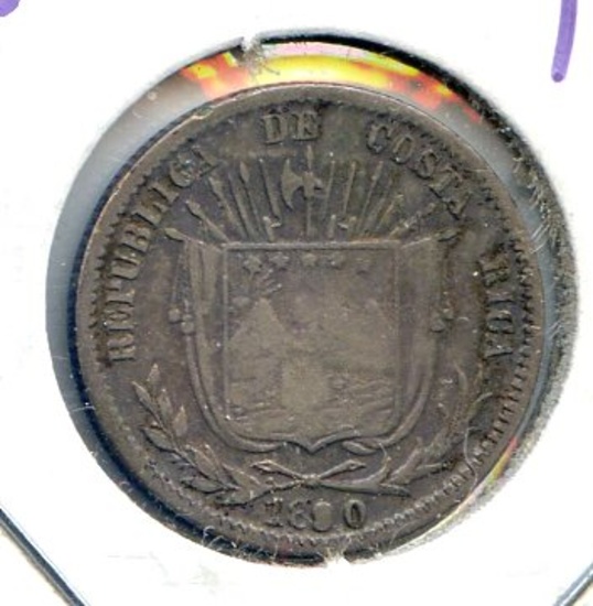Costa Rica 1890 silver 10 centavos VF