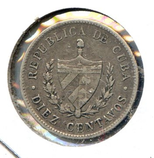 Cuba 1920 and 1948 silver 10 centavos, 2 pieces