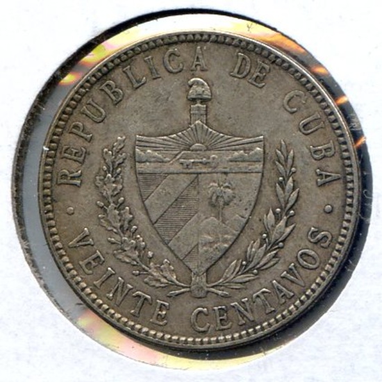 Cuba 1920 silver 20 centavos XF