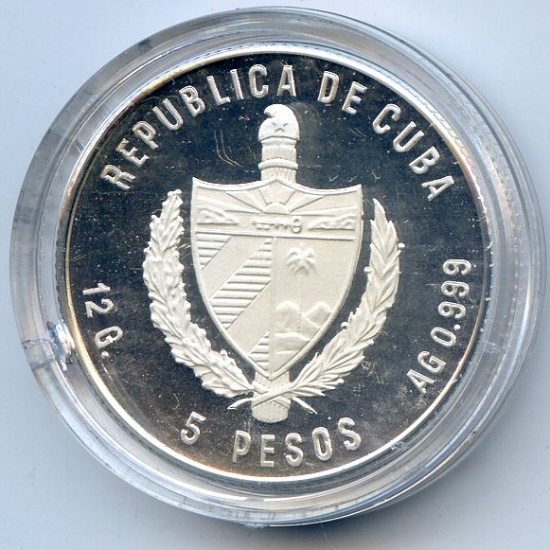 Cuba 1981 silver 5 pesos Bee Hummingbird PROOF