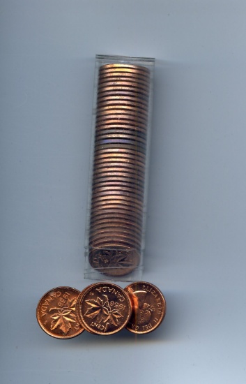 Canada 1958 roll of UNC small cents, ~50 pieces