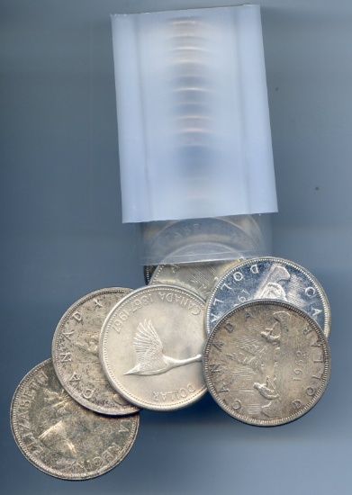 Canada 1959-67 silver dollars, roll of 20 pieces