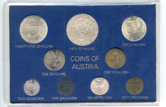 Austria 1972 BU set with silver, 9 pieces
