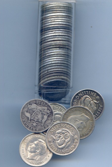 Australia pre-1945 sterling shillings, roll of 40 pieces