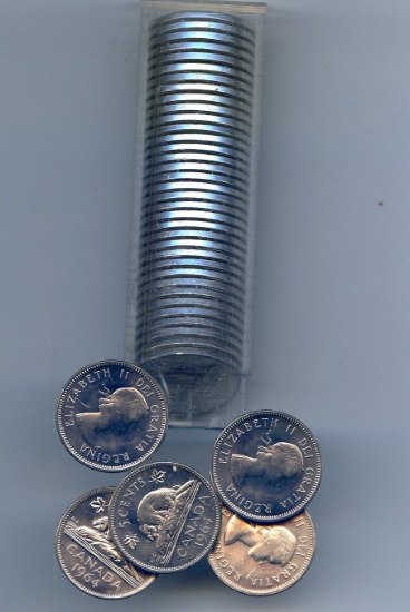 Canada 1964 5 cents roll of 40 BU pieces
