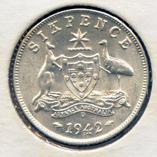 Australia 1942-63 silver sixpence, 5 pieces UNC to BU