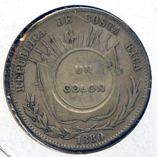 Costa Rica 1923 silver 1 colon counterstamp on 50 centavos.