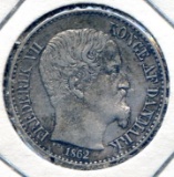 Danish West Indies 1862 silver 10 cents XF