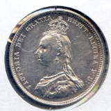 Great Britain 1887 silver shilling AU/UNC