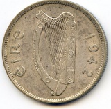 Ireland 1942 silver 1/2 crown lustrous AU/UNC