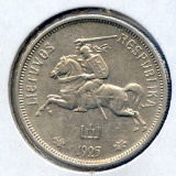Lithuania 1925 silver 5 litai AU