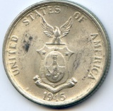 Philippines 1945-S silver 50 centavos BU