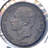 Spain 1882 MS-M silver 2 pesetas good VF