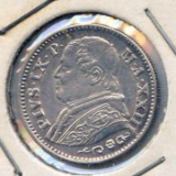 Vatican 1868-R silver 10 soldi (50 centesimi) AU