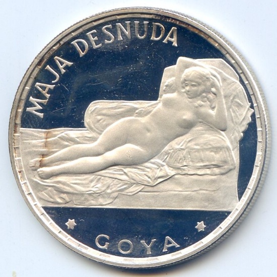 Equatorial Guinea 1970 silver 100 pesetas Nude Maja PROOF