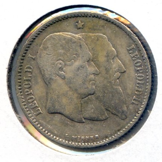 Belgium 1880 silver 1 franc VF SCARCE