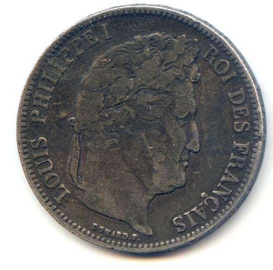 France 1838-MA silver 5 francs about VF dark tone