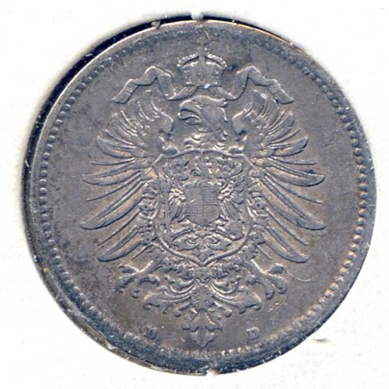 Germany 1875-D silver mark lustrous XF/AU