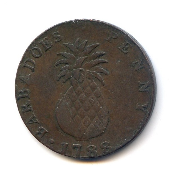 Barbados 1788 "pineapple" penny good VF