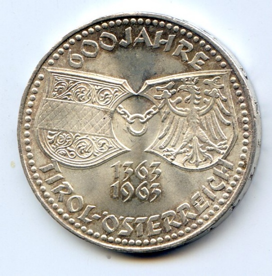 Austria 1963 silver 50 schillings Union with Tirol BU