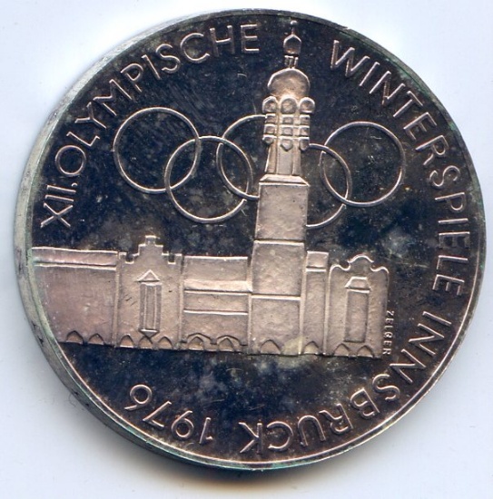 Austria 1975 silver 100 schillings Innsbruck Olympics toned PROOF