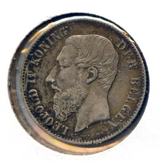 Belgium 1886 silver 50 centimes XF