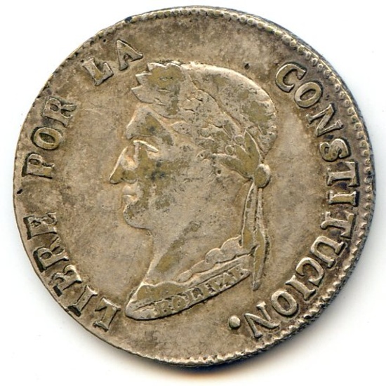 Bolivia 1858 FJ silver 4 soles about VF