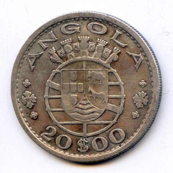 Angola 1952 silver 20 escudos VF