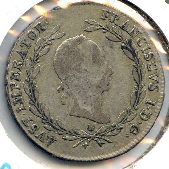 Austria 1830-B silver 20 kreuzer about VF
