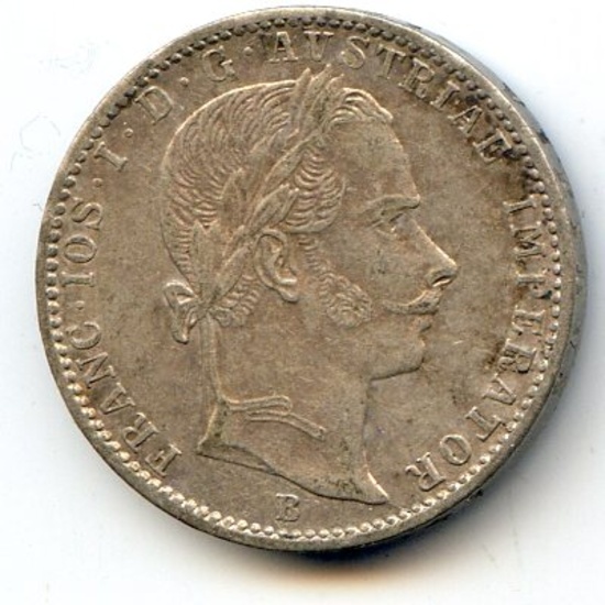 Austria 1859-B silver 1/4 florin toned UNC