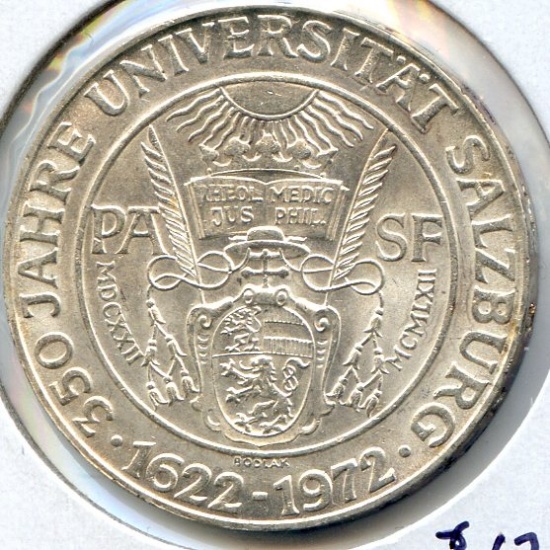 Austria 1972 silver 50 schilling Salzburg University BU