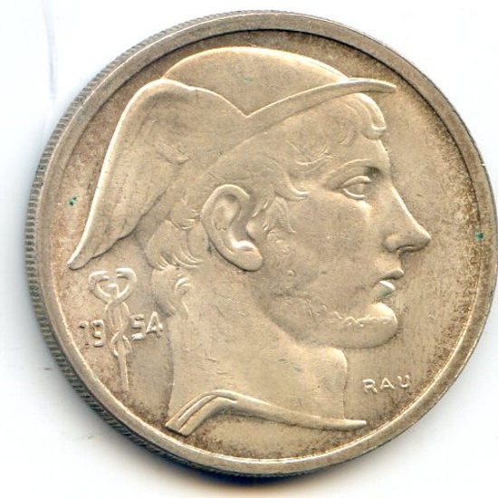 Belgium 1954 silver 50 francs (French) BU